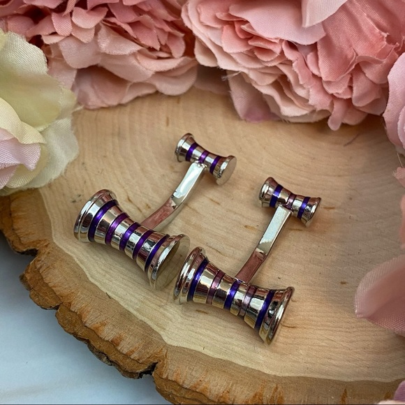 Elegant Double Barrel Two Tone Purple and Silver Cufflinks - Picture 11 of 16